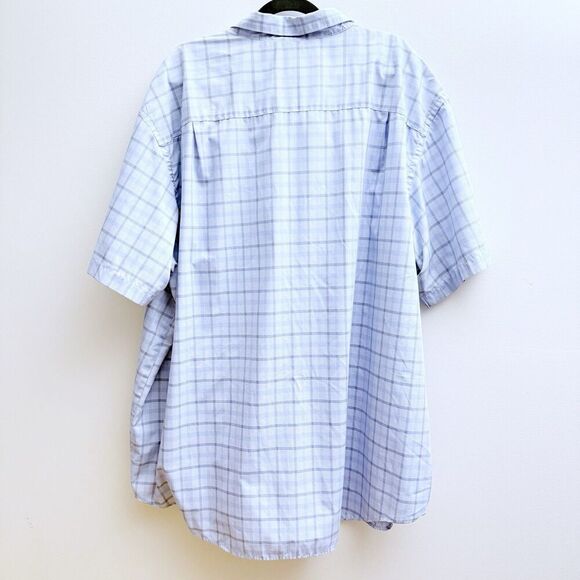 Van Heusen Shirt Mens 3XLT XXXLT Light Blue Plaid Short Sleeve Button Down - Picture 4 of 6